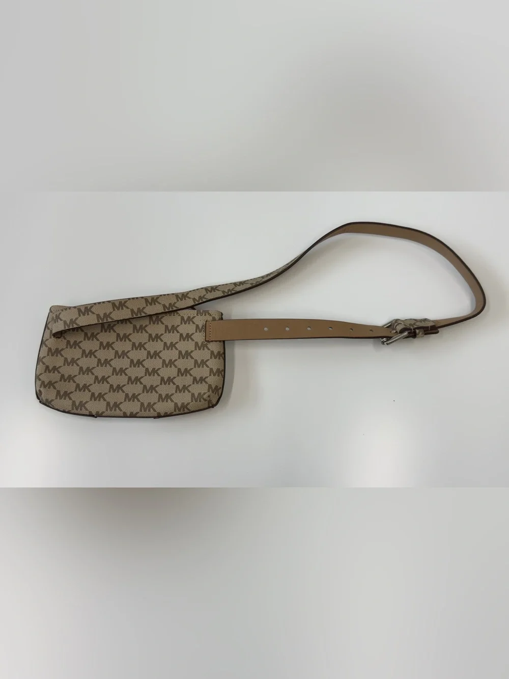 Michael Kors Brown and White MK Logo Belt
